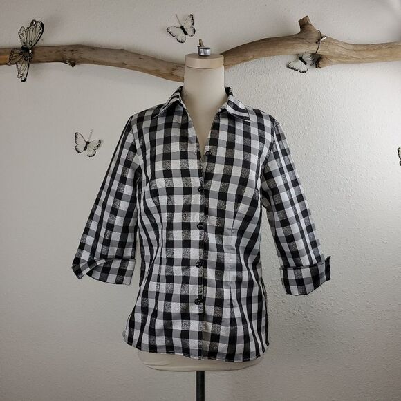Lavendar & honey  black and white plaid blouse - Picture 1 of 8